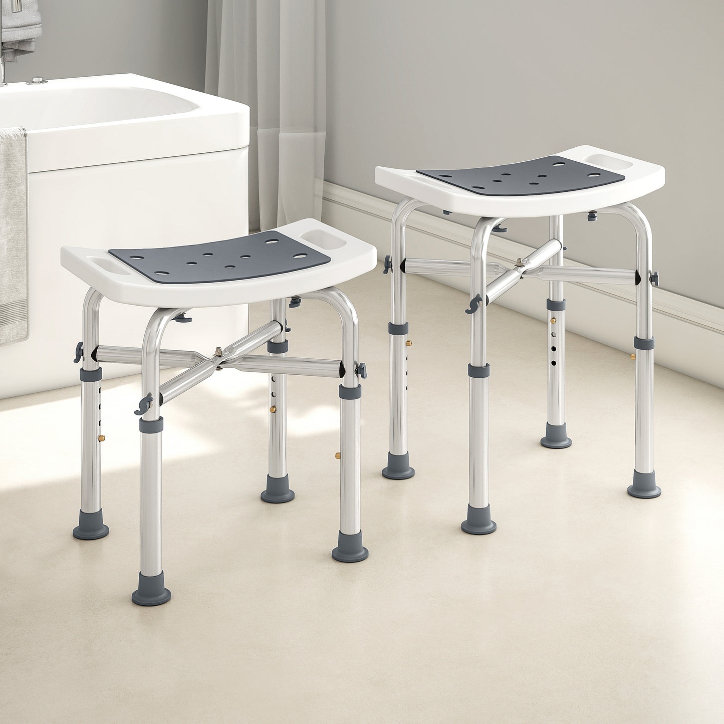 Adjustable Shower Stool with Foot Pads for Elderly Disabled Grey