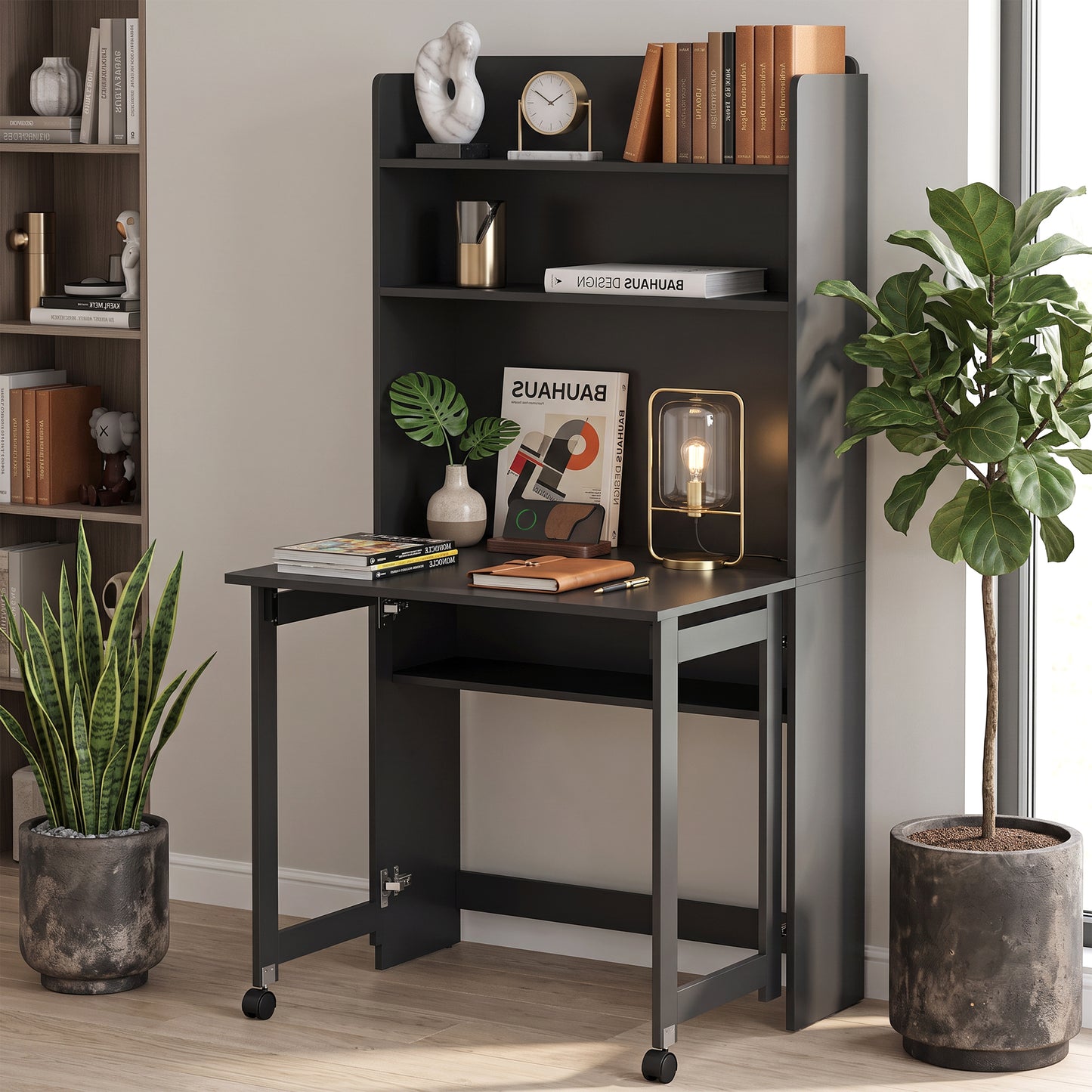 Writing Desk with Foldable Desktop for Bedroom, Home Office, Black