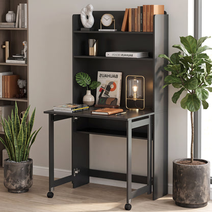 Writing Desk with Foldable Desktop for Bedroom, Home Office, Black