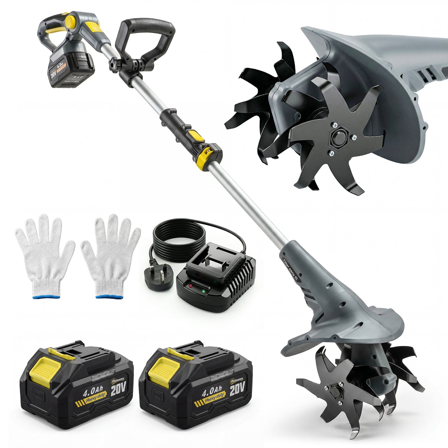 Cordless Tiller, 18V Garden Rotavator with 2 x 4Ah Batteries