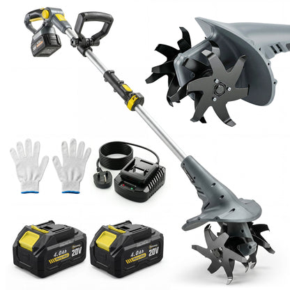 Cordless Tiller, 18V Garden Rotavator with 2 x 4Ah Batteries