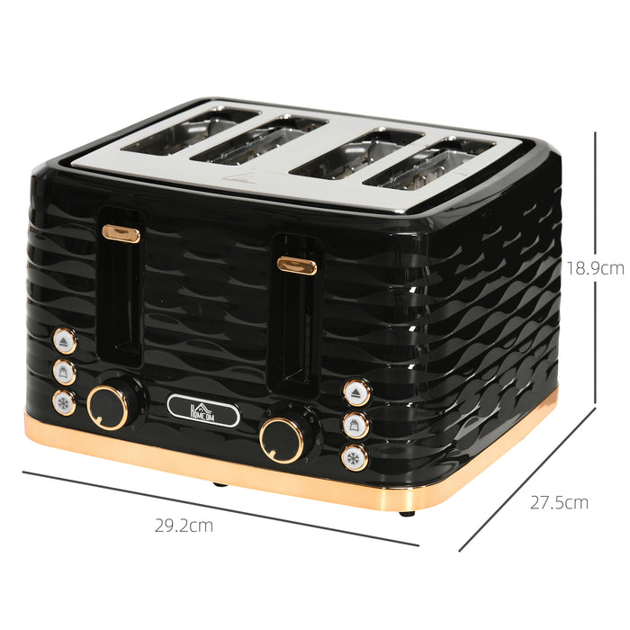 Toaster with 4 Slot, 7 Browning Levels, 1600W, Black Ripple