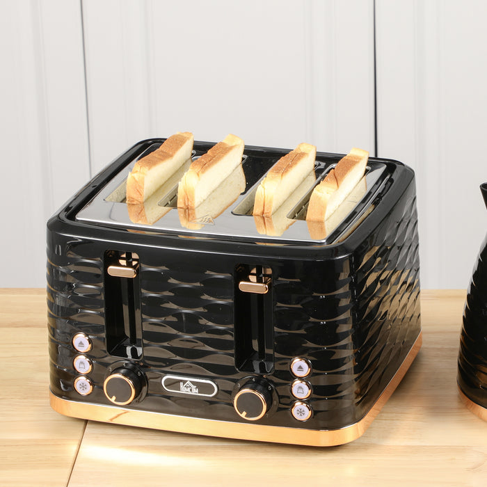 Toaster with 4 Slot, 7 Browning Levels, 1600W, Black Ripple