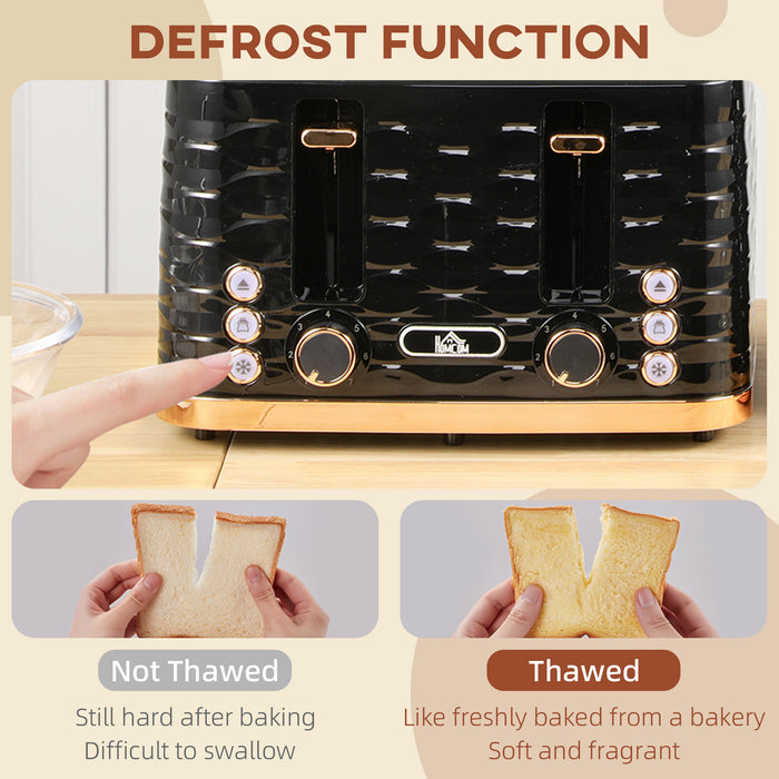 Toaster with 4 Slot, 7 Browning Levels, 1600W, Black Ripple