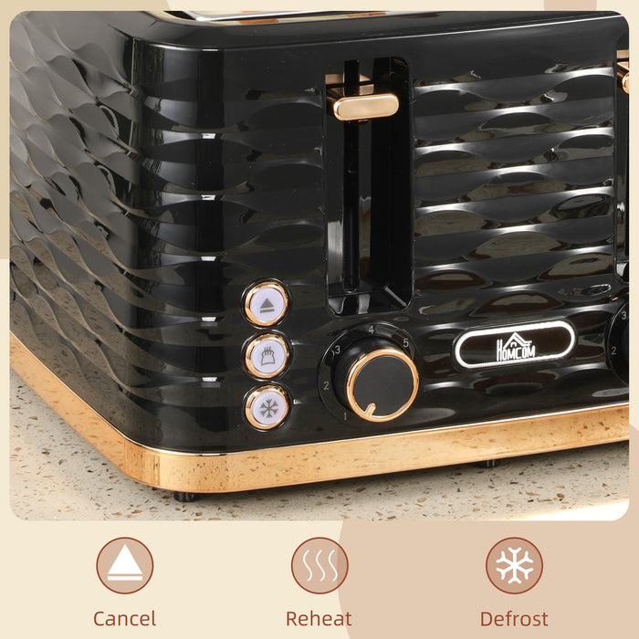 Toaster with 4 Slot, 7 Browning Levels, 1600W, Black Ripple