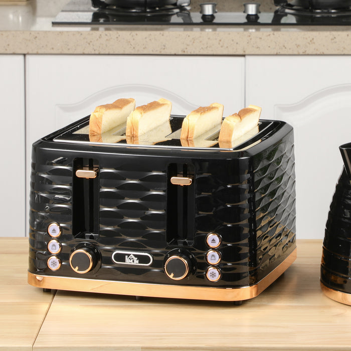 Toaster with 4 Slot, 7 Browning Levels, 1600W, Black Ripple