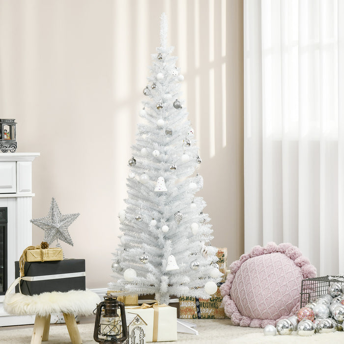 5T Artificial Pine Pencil Slim Tall Christmas Tree with Branch Tips Xmas Holiday D√©cor with Stand White