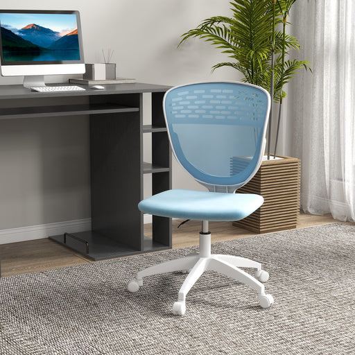 Vinsetto Armless Desk Chair, Mesh Office Chair, Height Adjustable with Swivel Wheels, Blue