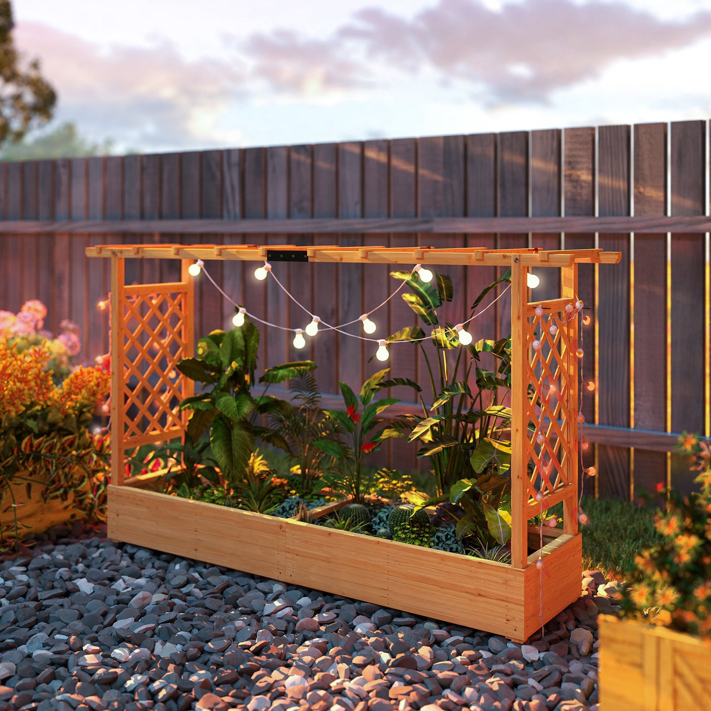 Raised Bed for Garden with Trellis, 200 x 44 x 113.5 cm, Natural