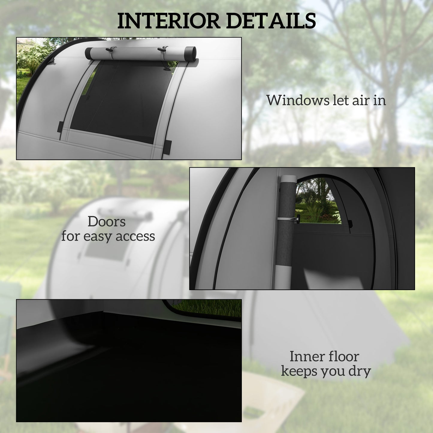 2 Room Camping Family Tent for 3-4 Man, 3000mm Waterproof, Grey