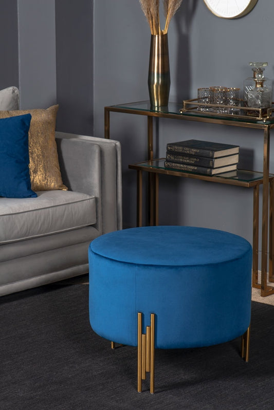 Rubell Large Stool Navy Brass base