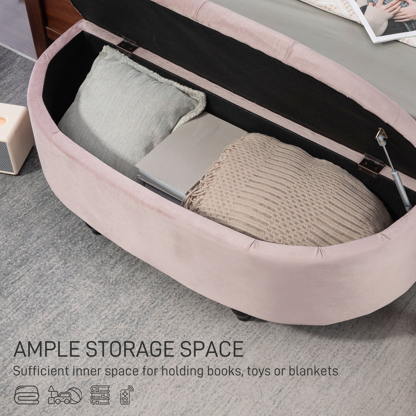 Semi-Circle Storage Ottoman Bench Tufted Upholstered Accent Footrest