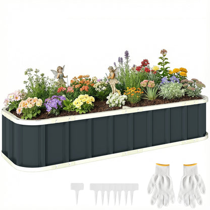 Galvanised Raised Garden Bed with Gloves, Dark Grey