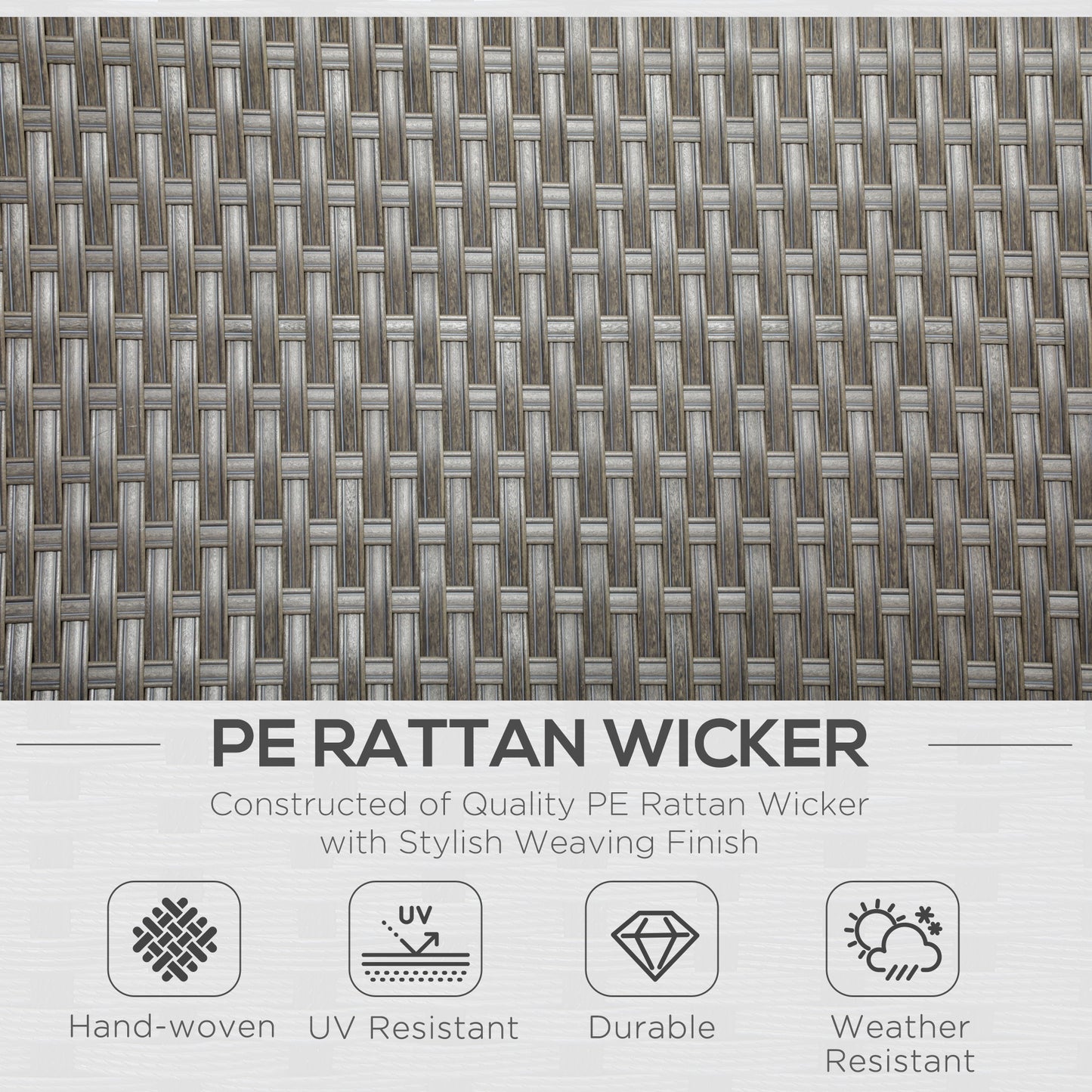 4 Piece Rattan Garden Furniture Sets, 4 Seater Outdoor Sofa Sectional w/Wicker Sofa, Reclining Armchair and Glass Table for Yard, Grey