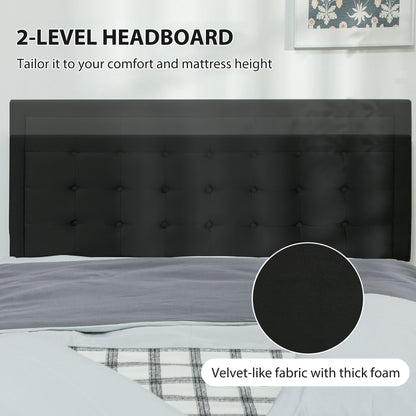 Double Bed Frame with Storage and Adjustable Velvet Headboard, Black