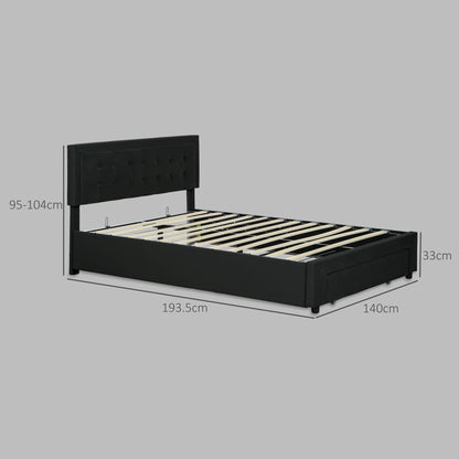 Double Bed Frame with Storage and Adjustable Velvet Headboard, Black