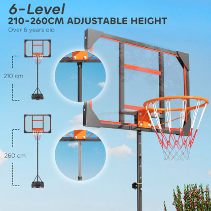 Basketball Hoop, 210-260cm Height Adjustable Basketball Hoop, Red
