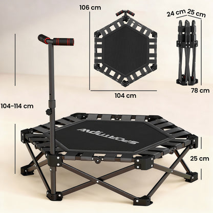 42" Foldable Mini Trampoline, One-Step Fold & Open, Hexagonal Rebounder Trampoline with 3-Level Adjustable Handle for Adults for Indoor Outdoor Workout, Black