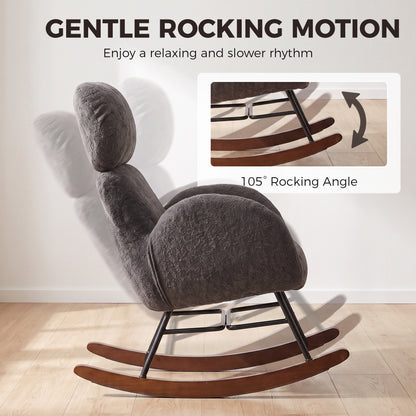 Rocking Chair with Adjustable Headrest Velvet Upholstery Dark Grey