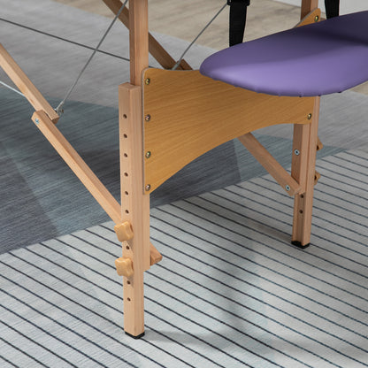Wooden Folding Spa Beauty Massage Table w/ 2 Sections, Carry Bag, Purple