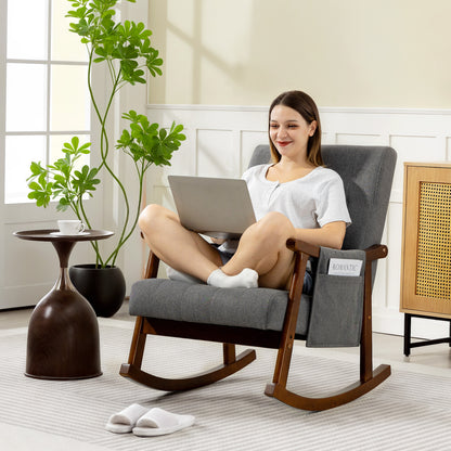 Modern High Back Rocking Chair with Solid Wood Legs, Grey