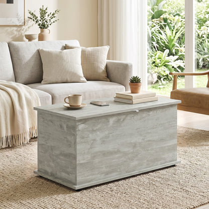Storage Chest with Safety Hinged Lid, 102L Storage Box, Grey