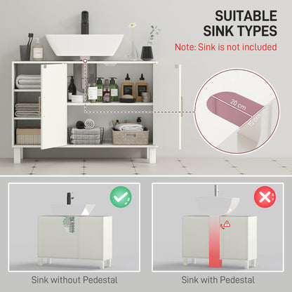 Under-Sink Bathroom Cabinet with Open Shelves and Cupboard - Cream