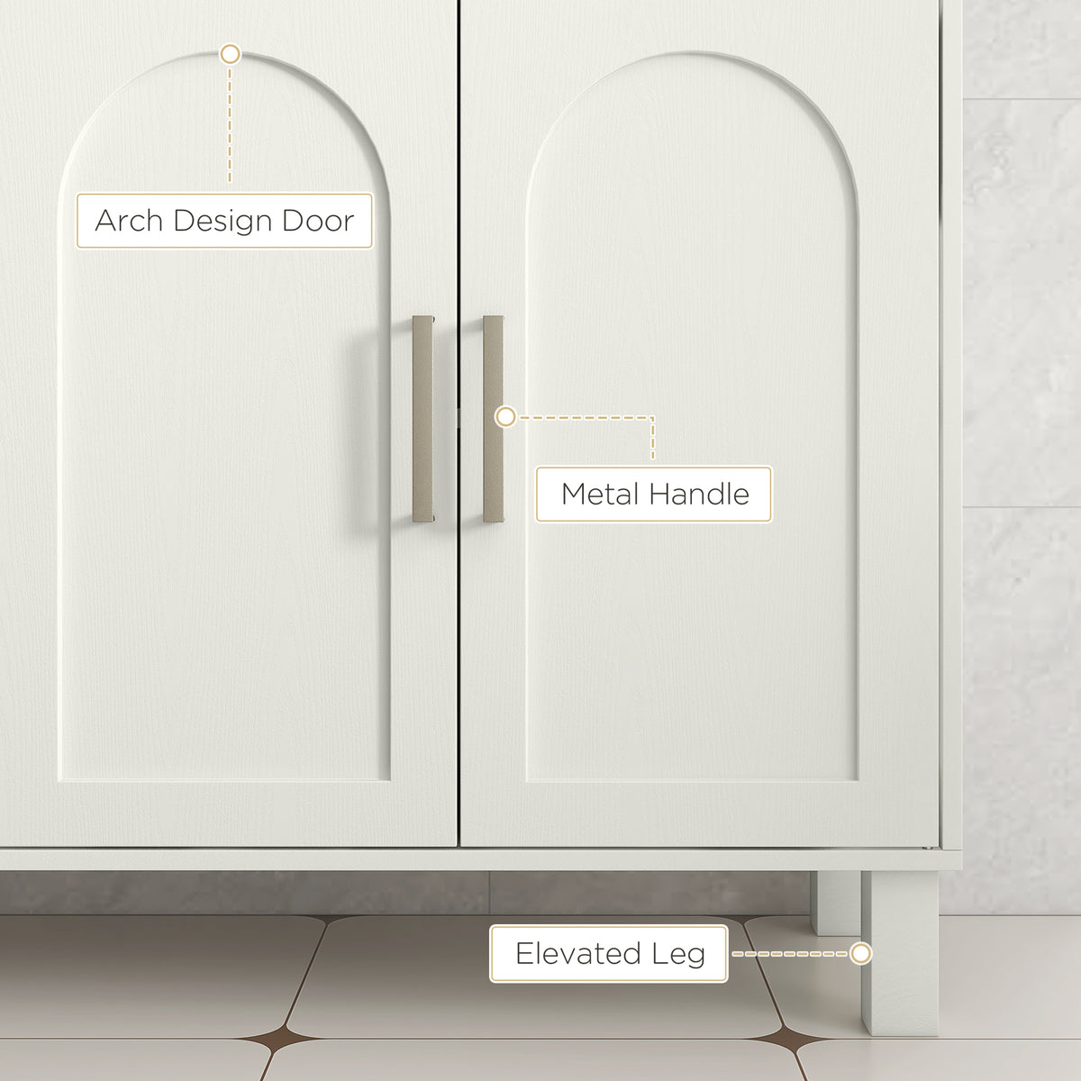 Under-Sink Bathroom Cabinet with Open Shelves and Cupboard - Cream