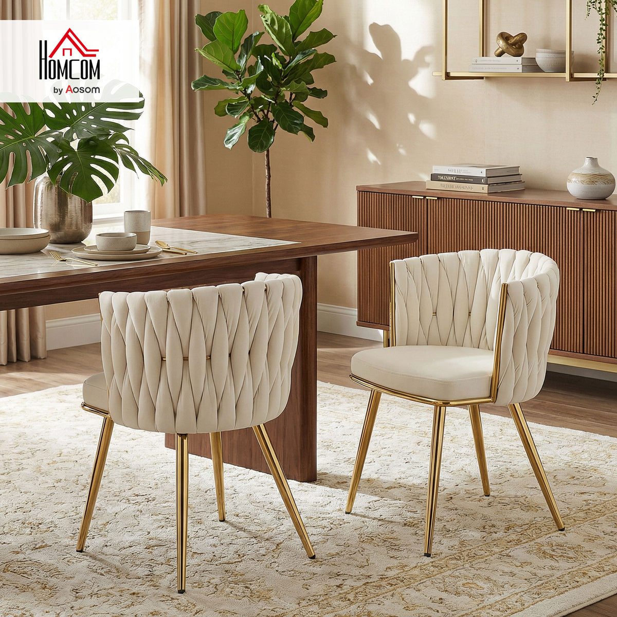 Upholstered Kitchen Chairs Set of 2 with Wrap-around Backrest, Cream