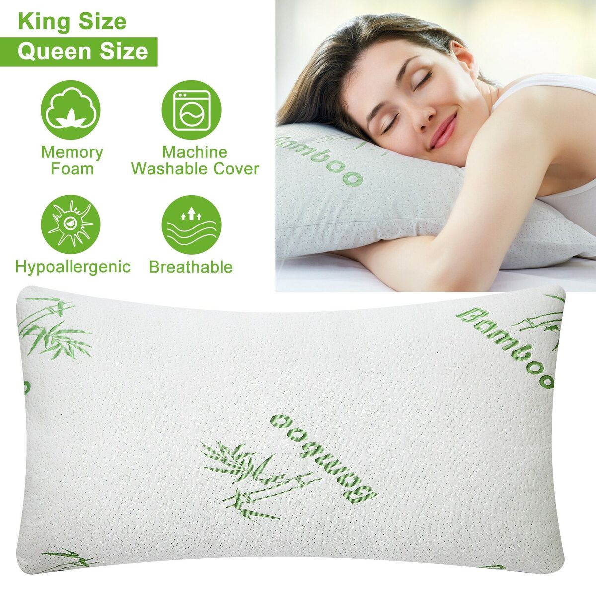 Set of Two Bamboo Premium Pillows - Premium soft touch bamboo fabric for natural posture alignment & extra silk like hollowfibre filling