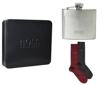 Hugo Boss Men’s Gift Set - Includes a Chic, Branded Logo Hip Flask Plus Two Pairs of Soft, Comfortable Socks