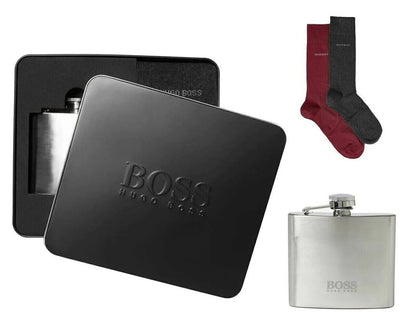 Hugo Boss Men’s Gift Set - Includes a Chic, Branded Logo Hip Flask Plus Two Pairs of Soft, Comfortable Socks
