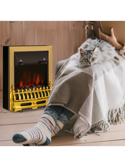 Electric Fireplace 1 & 2KW LED Fire Flame for Living Room Golden
