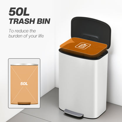 Pedal Bin with Soft-Close Lid, 50L Kitchen Bin with Carry Handle Cream