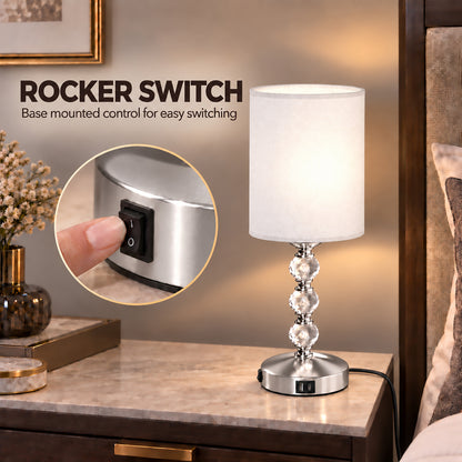 Crystal-Effect Bedside Lamp with USB-A and USB-C (Bulb Not Included) - Silver & White