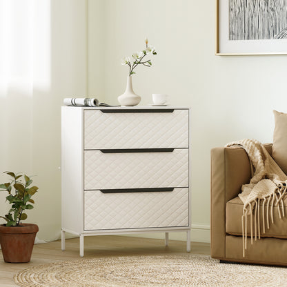 Chest of Drawers, 3 Fabric Drawer Dresser, Aluminium Handles, White