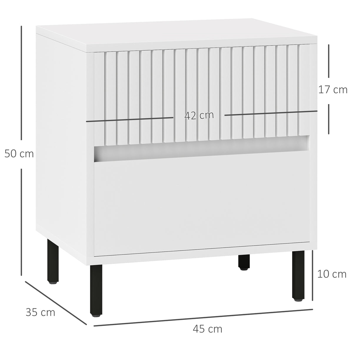 Bedside Table with 2 Drawers and Steel Legs for Bedroom, White