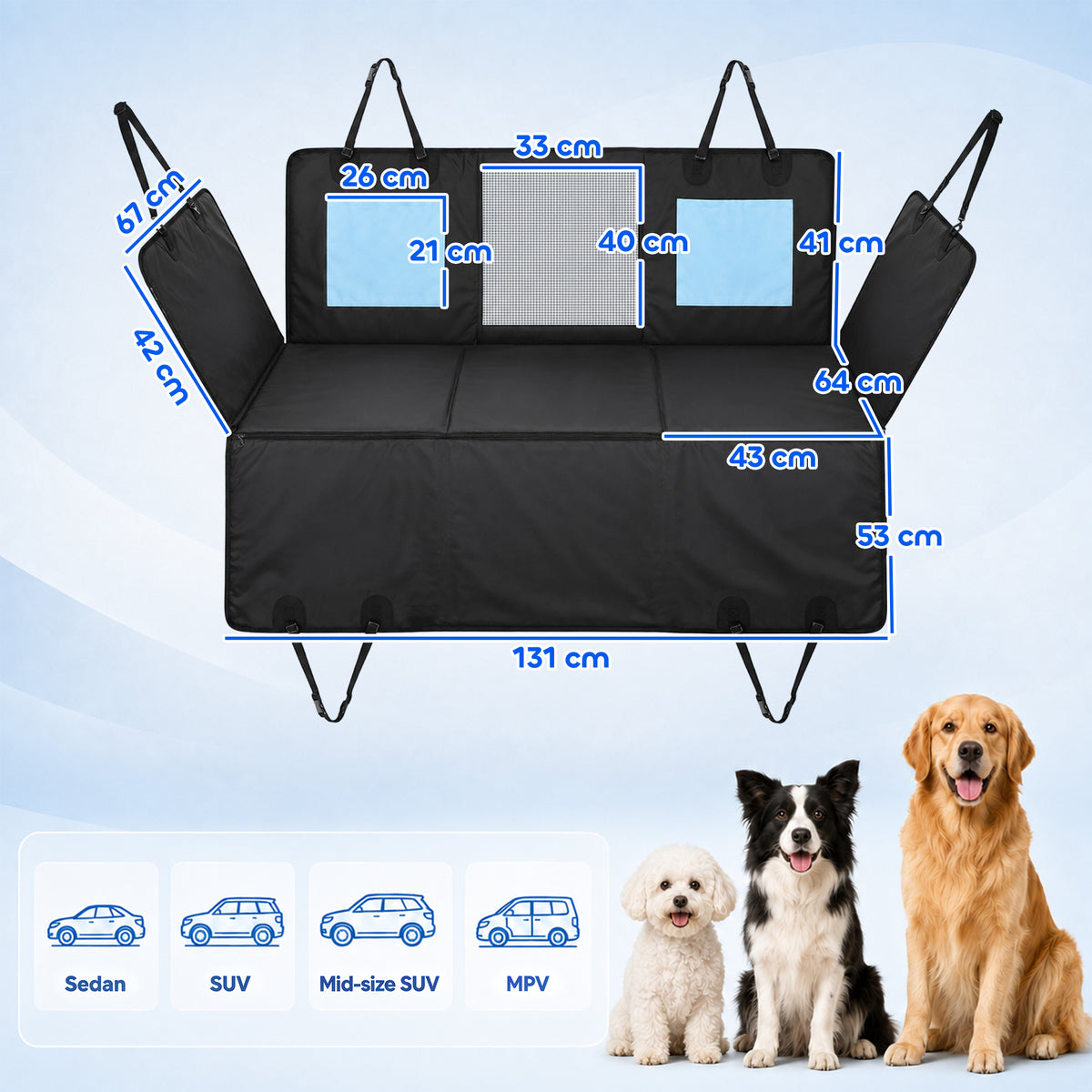 Dog Car Seat Cover, Waterproof Dog Travel Hammock, Blue