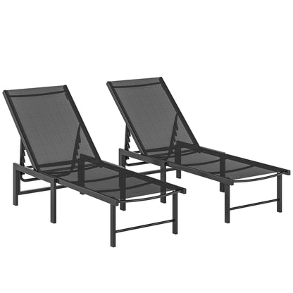 Sun Loungers Set of 2, 5-Level Reclining Sunbeds, Black
