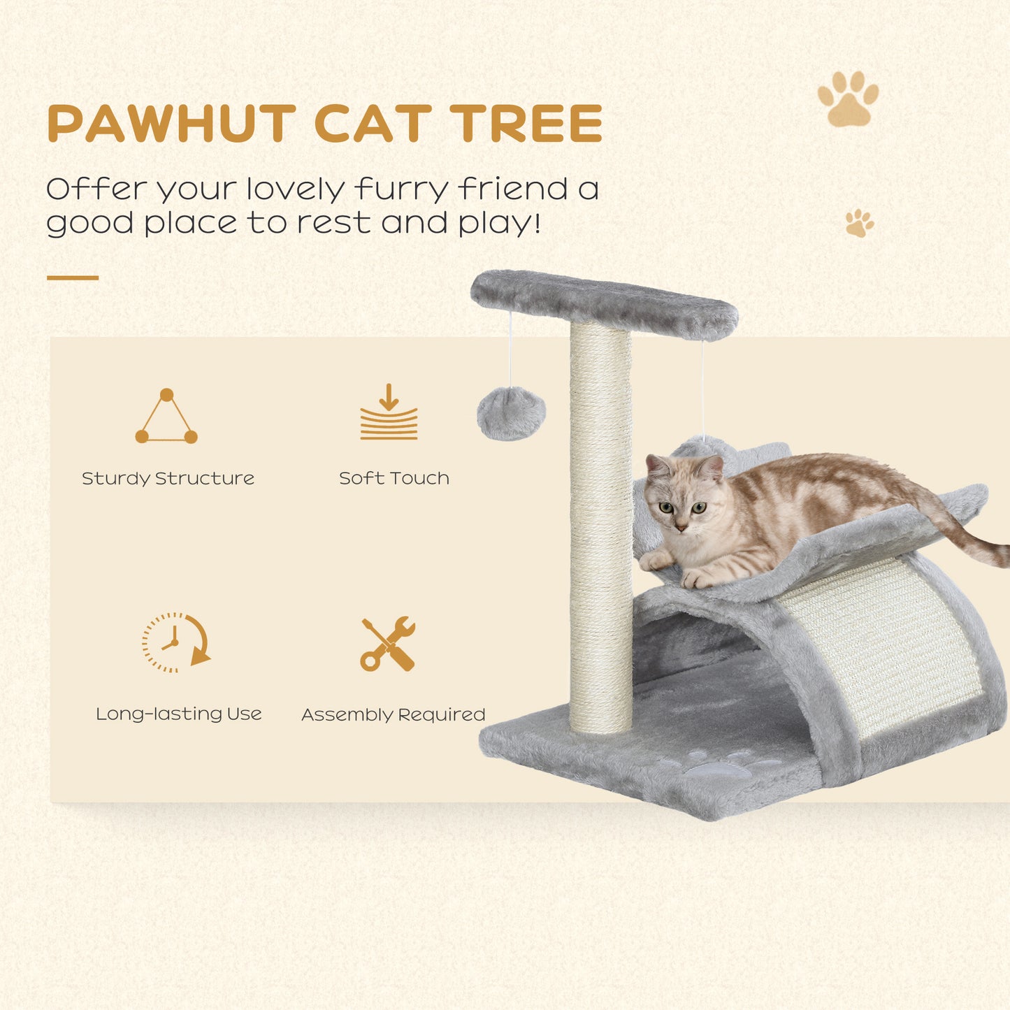 Cat Tree Tower, Rotatable Top Bar, Sisal Post, Tunnel, Balls, Grey