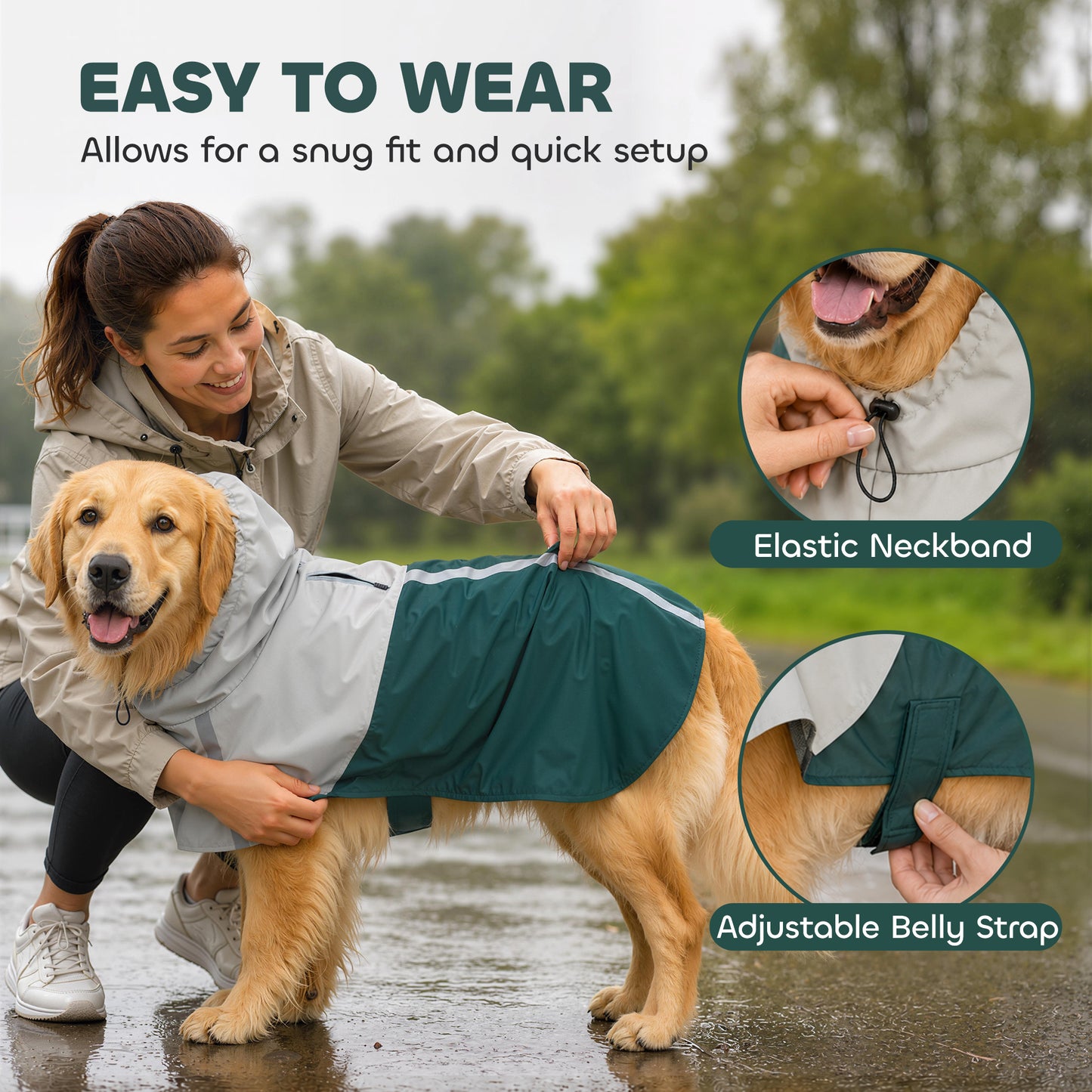 Dog Raincoat with Hood, Dog Rain Jacket, for Large Dogs, L