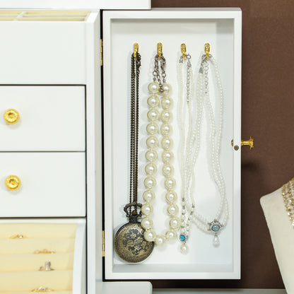 4-Tier Large Jewellery Box with Mirror and 2 Drawers, White