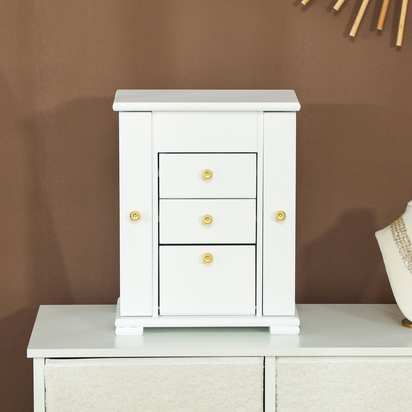 4-Tier Large Jewellery Box with Mirror and 2 Drawers, White