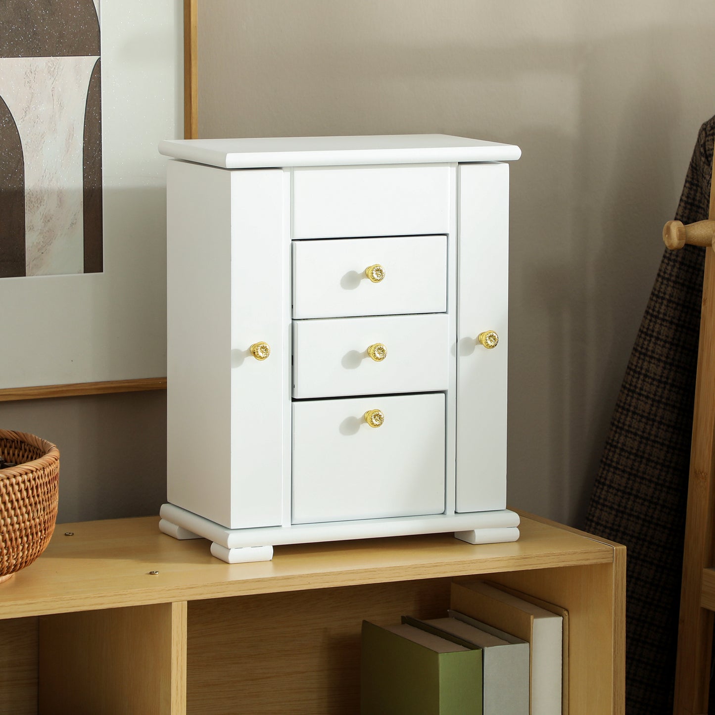 4-Tier Large Jewellery Box with Mirror and 2 Drawers, White