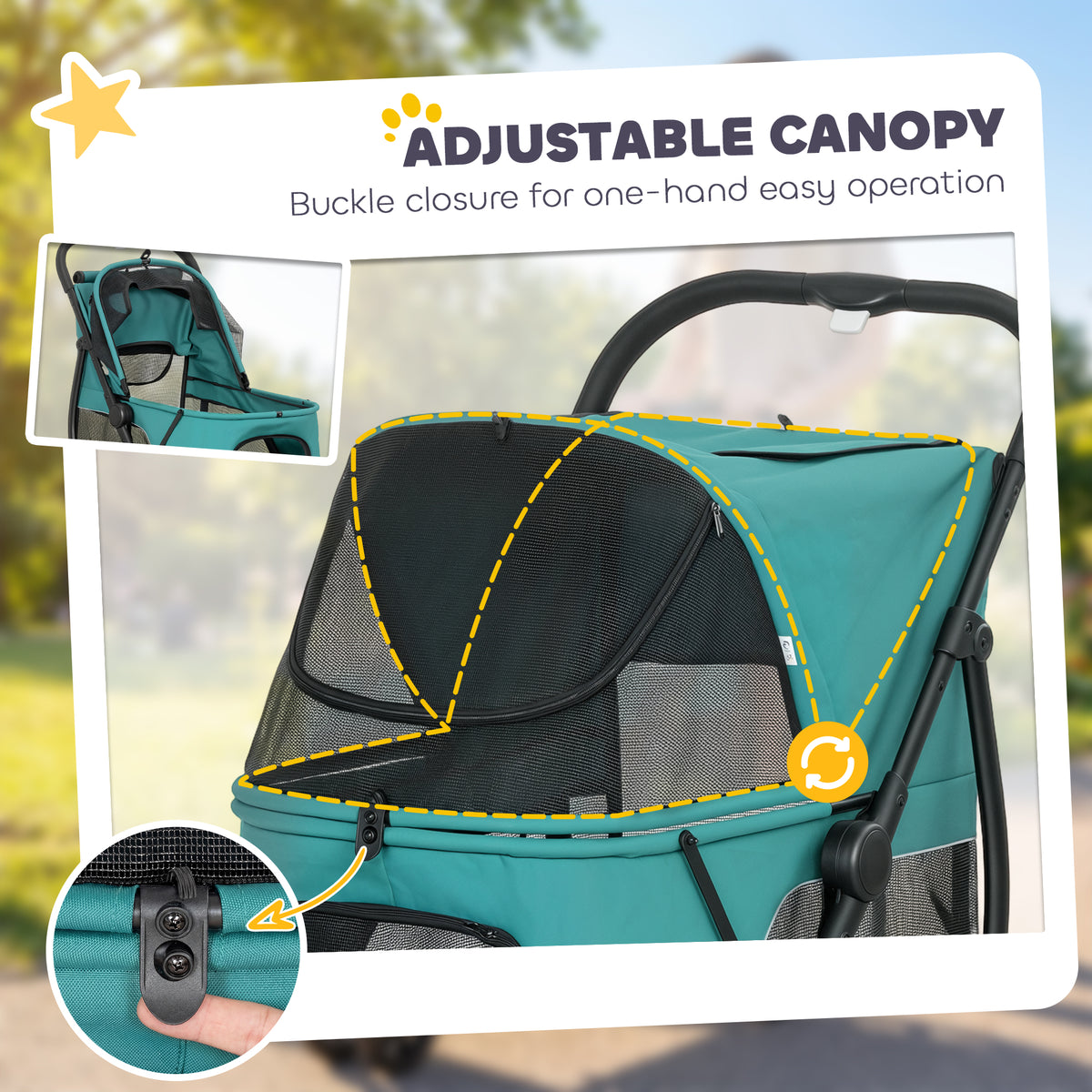 Dog Stroller, 3 Wheels Pet Stroller with Easy One-Click Quick Fold
