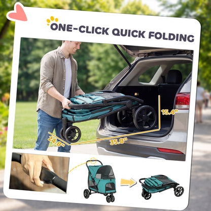 Dog Stroller, 3 Wheels Pet Stroller with Easy One-Click Quick Fold