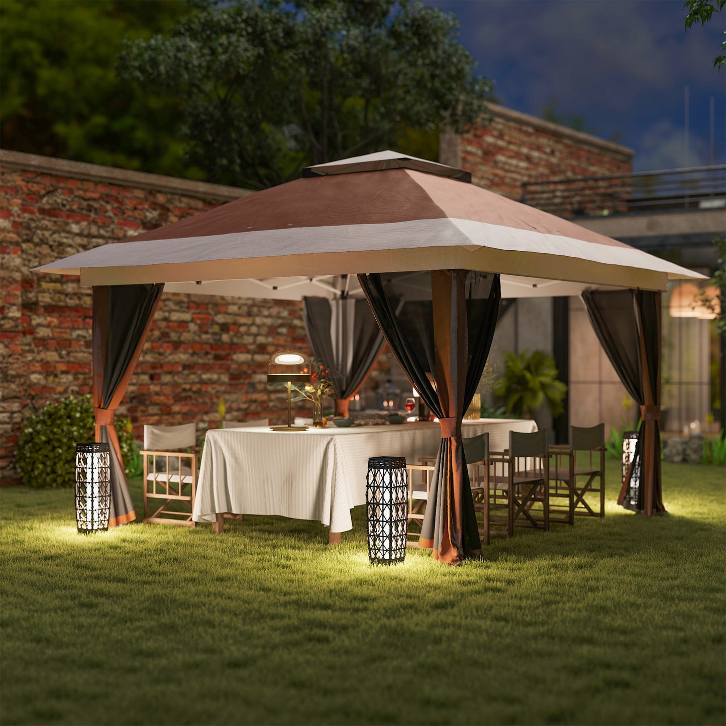 3.6 x 3.6m Pop Up Gazebo with Netting and Wheeled Bag, Brown