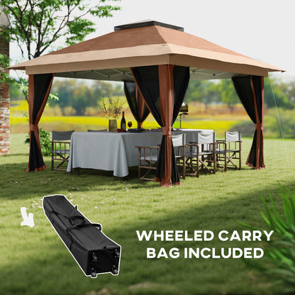 3.6 x 3.6m Pop Up Gazebo with Netting and Wheeled Bag, Brown