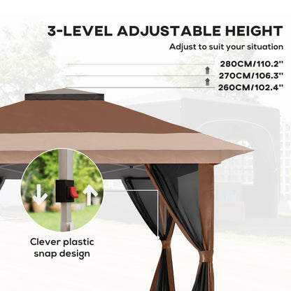 3.6 x 3.6m Pop Up Gazebo with Netting and Wheeled Bag, Brown