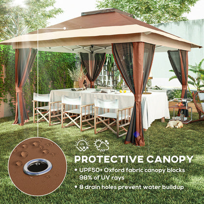 3.6 x 3.6m Pop Up Gazebo with Netting and Wheeled Bag, Brown